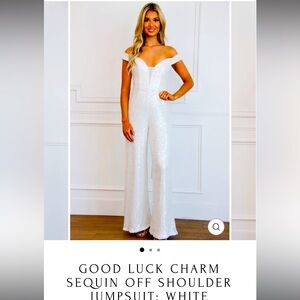 White Sequin Off Shoulder Jumpsuit